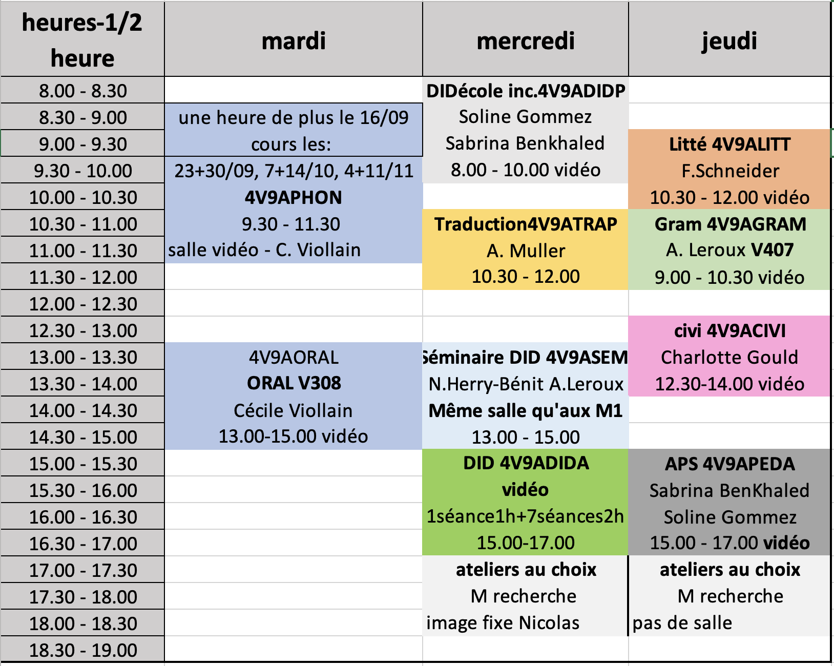 emploi du temps M2MEEF S1