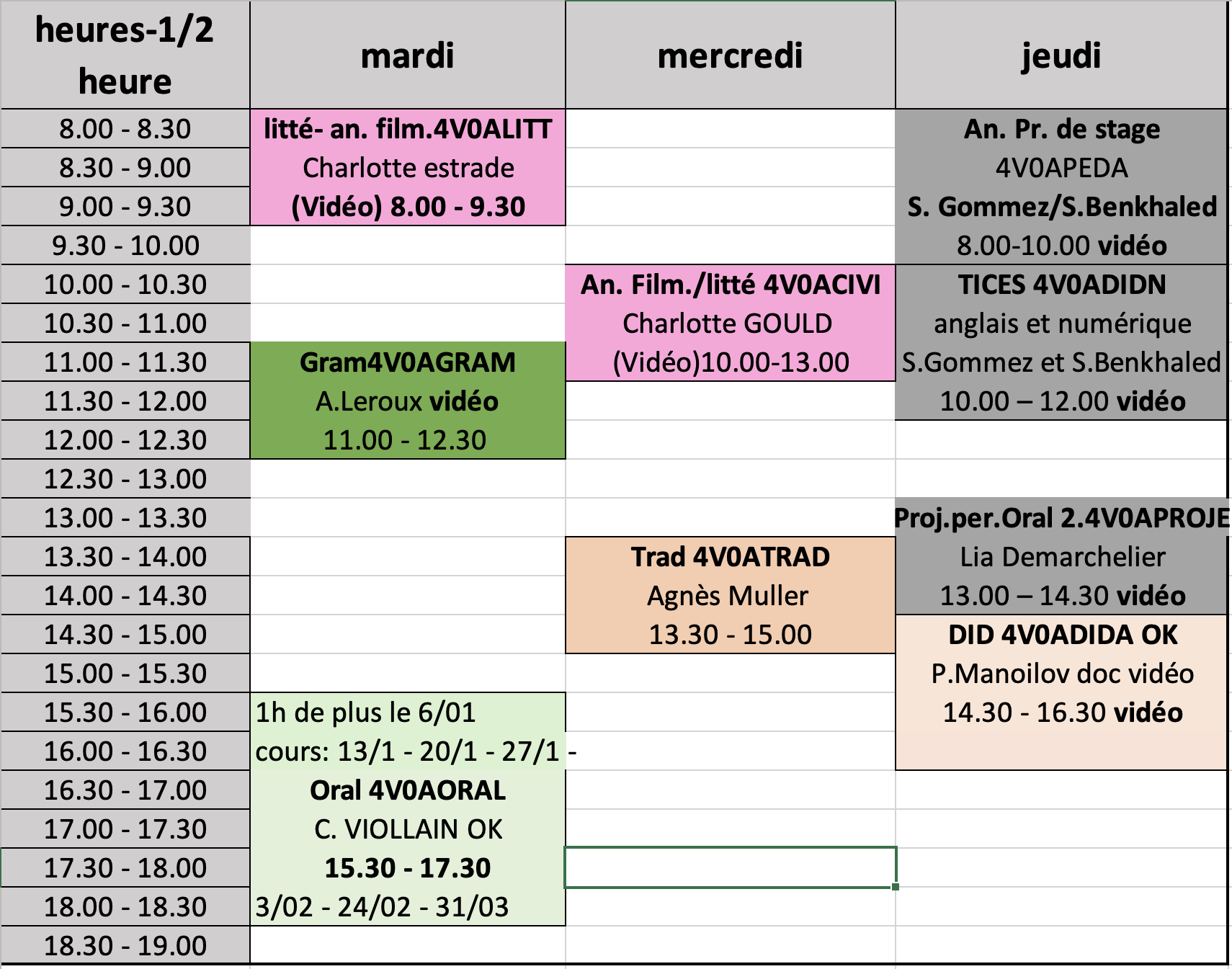 emploi du temps M2MEEF S2